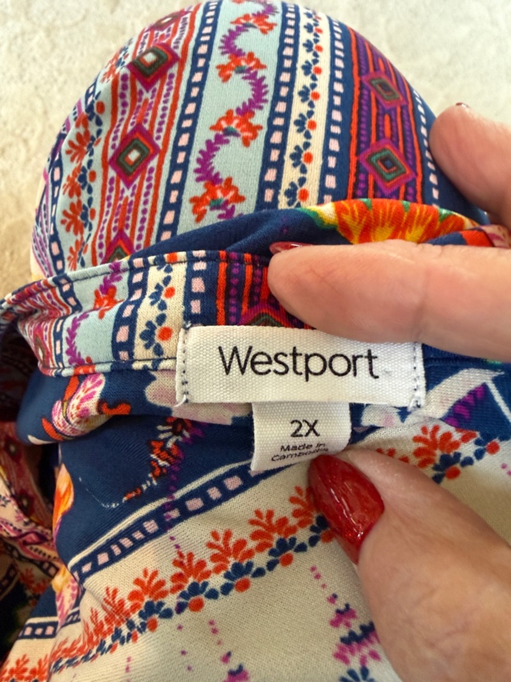 Westport Navy Multicolor Floral Stripe Sleeveless Top - Picture 2 of 6